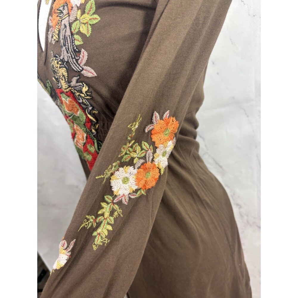 Johnny Was Brown Floral Embroidered Mini Dress with Orange Accents - Picture 13 of 16